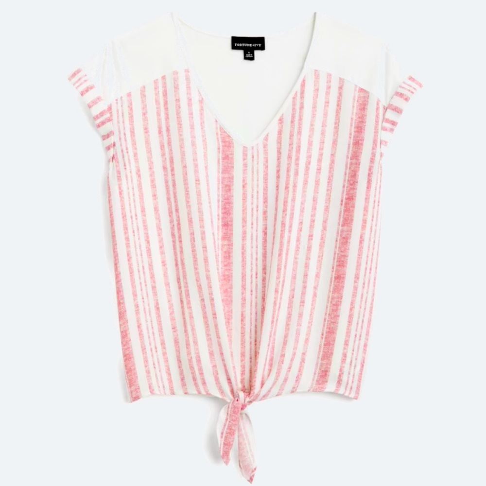 Tie Front Mixed Material Top
